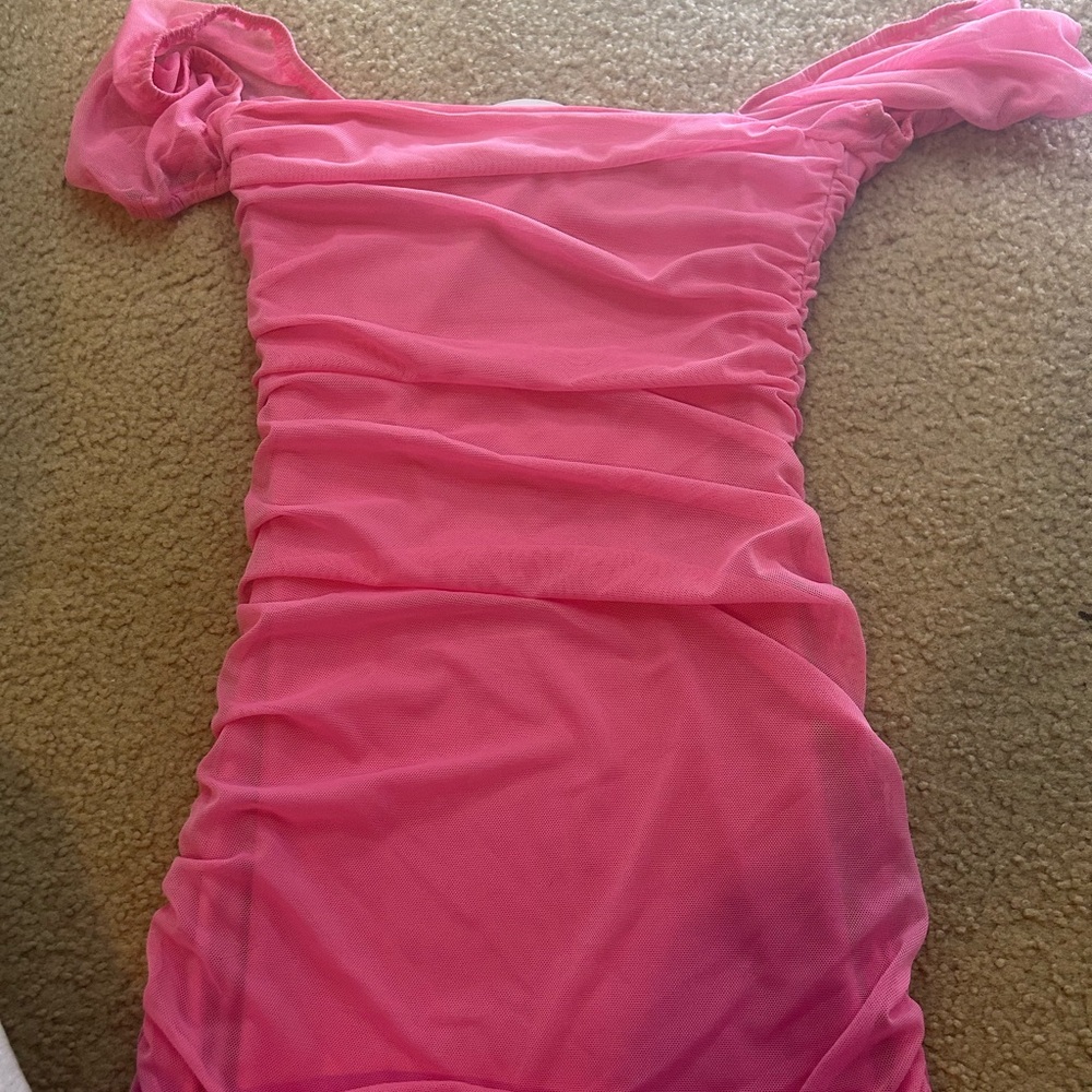 Pink Off-Shoulder Ruched Dress